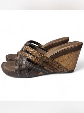 Sketchers Y2K Brown Braided Cork Wedge Platform Sandals - Sz. 8